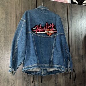 Vintage Denim Jacket With Harley Davidson Patch Size Medium